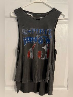 Women’s Billabong Gray Distressed Muscle Tank W/Holes Red White Blue Logo Size S